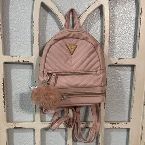 Guess Pink Quilted Backpack  with Pom Pom